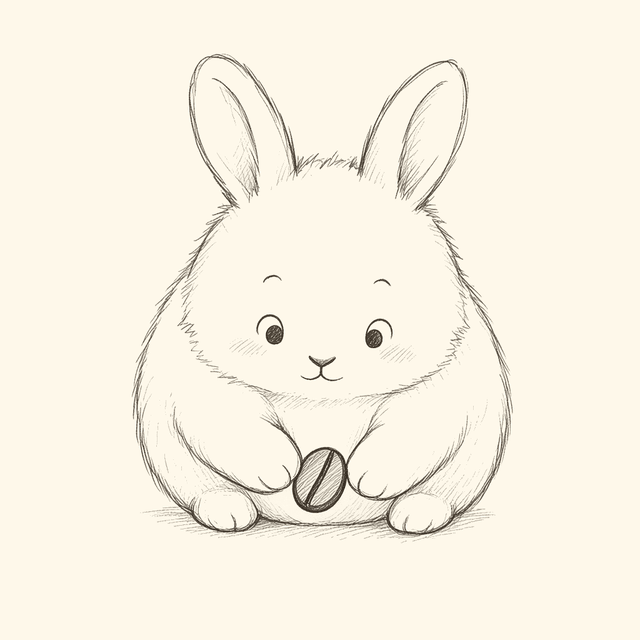 A chubby bunny holding a coffee bean